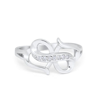Double Heart Crisscross Promise Ring Simulated CZ 925 Sterling Silver